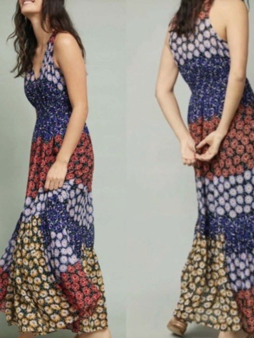 Anthropologie Meadow Rue Petula Maxi Mix Floral Print Sleeveless Dress Fairycore